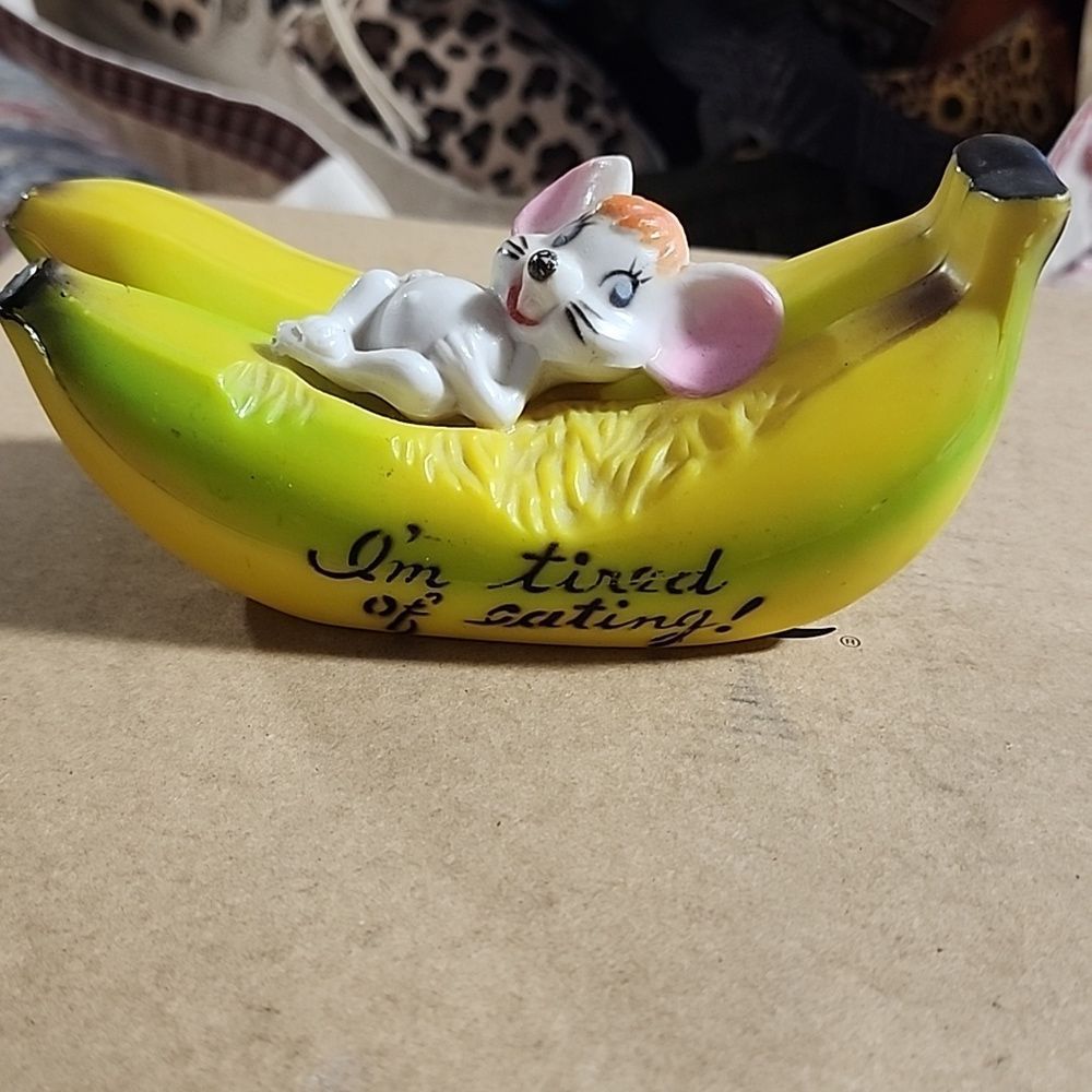 Vintage Hard Plastic Bank Big Eared Mouse Banana